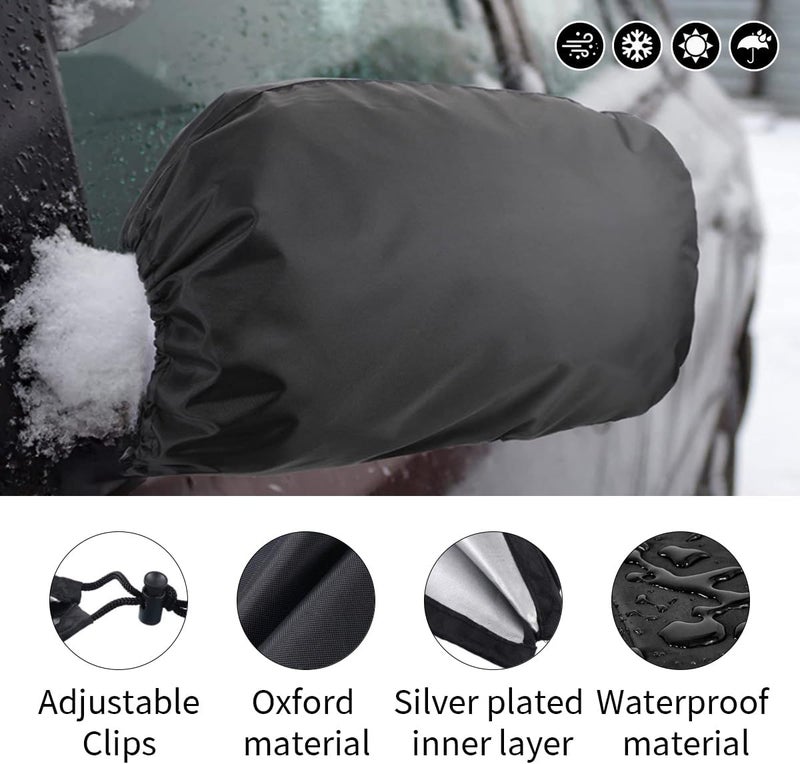 GLSOWEE 2PCS Car Side Mirror Covers - Waterproof Snow Mirror Cover Protects from Ice Snow Frost Dew Rain Bird Poop - Silver Coated Rearview Protection Cover Winter Snowproof Accessories for Cars Trucks SUVs - Image 3